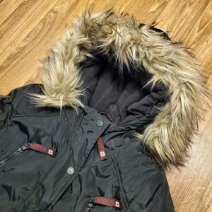 Canada Weather Gear Jacket Women Large Black Puffer Coat Faux Fur Hood
